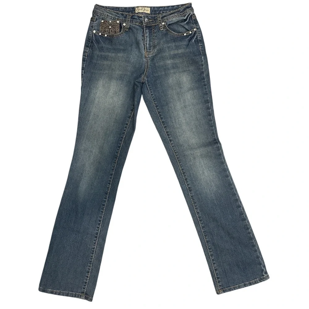 Earl Jeans Women's Classic Blue Boot‎ Cut Jeans Embroidered Embellished Size 2